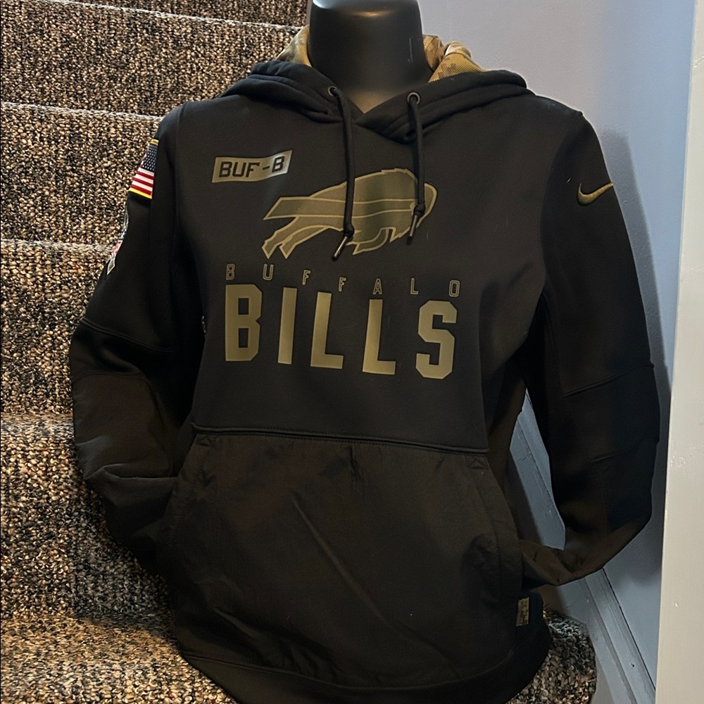 Buffalo Bills On Field Salute to Service Black Hoodie, women's size medium